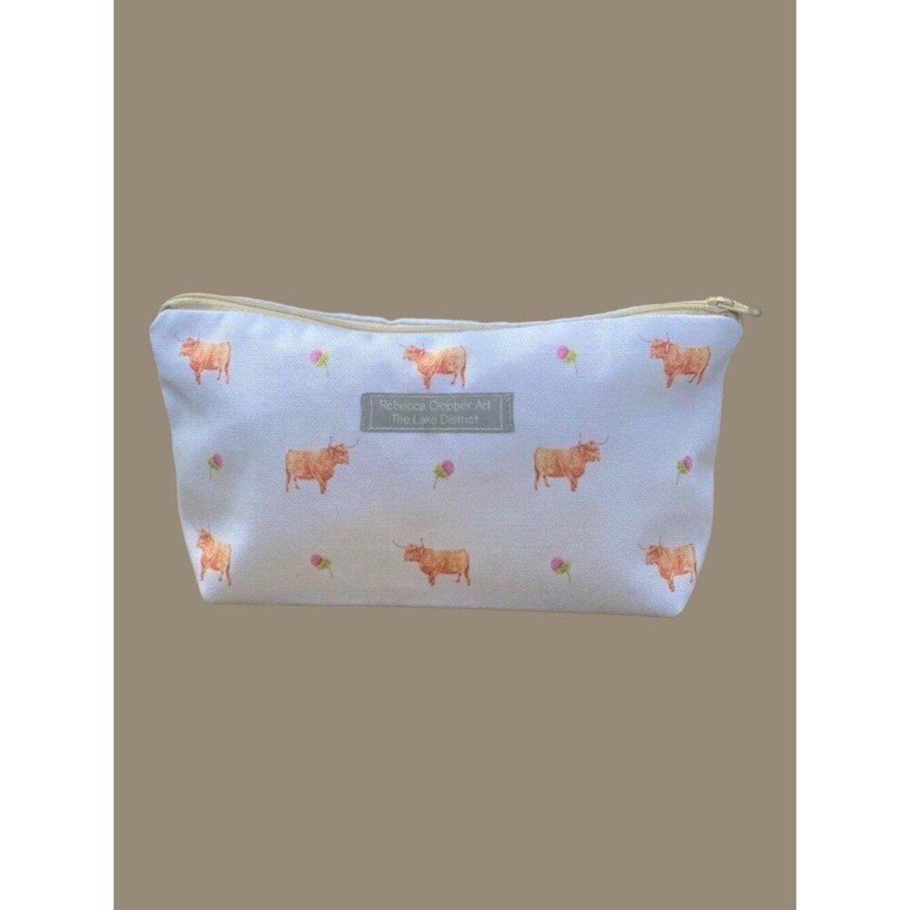 NWT Highland Cow Organic Cosmetic Bag Rebecca Cropper Lake District Britain